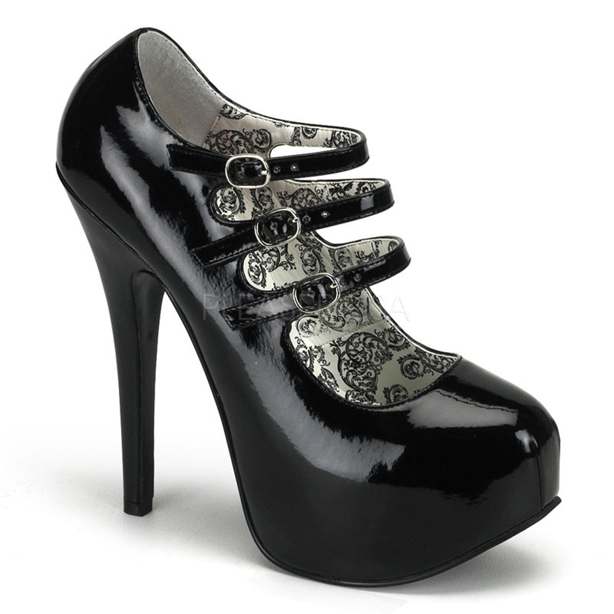 TEE05 Black Parent 3 Strap Hidden Platform Fetish Shoes