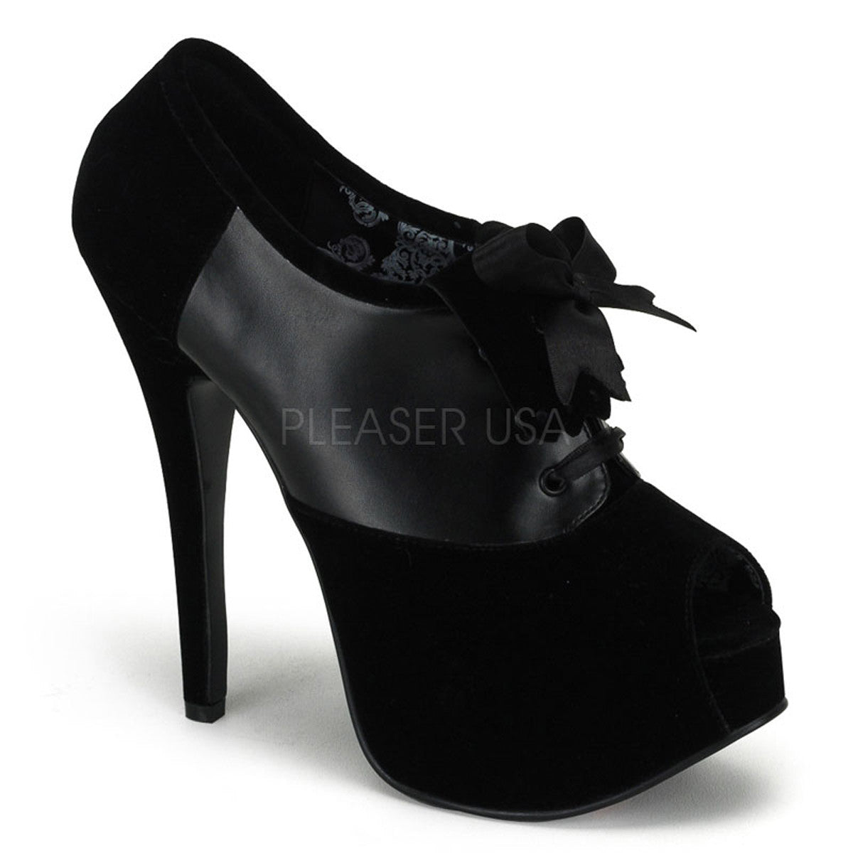 TEE16 Black Velvet Hidden Platform Burleque High Heel Shoes