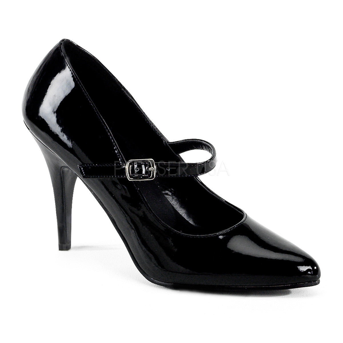 VAN440/BLK Black Patent Bedroom Heels with Buckles