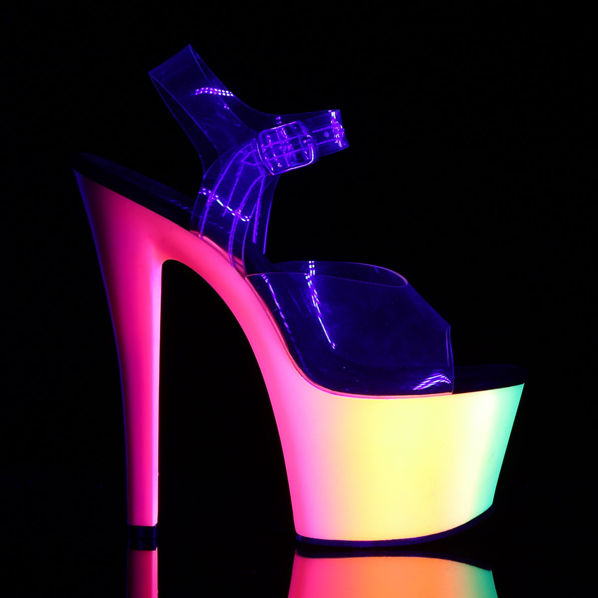 RAINBOW-308UV 7" Heel Clear Neon Multi Pole Dance Platforms