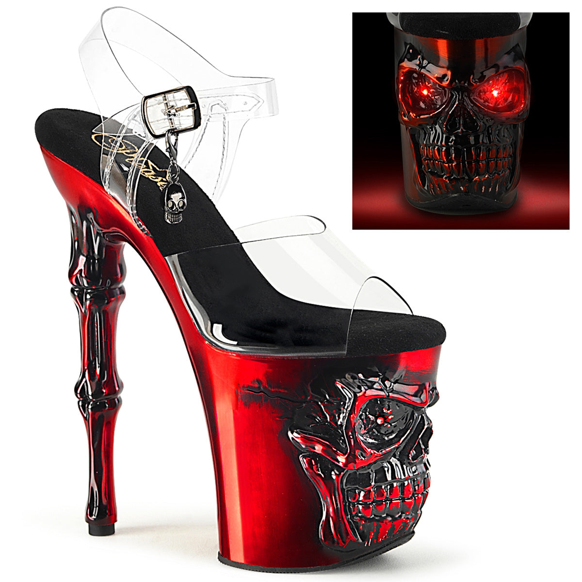 Satin Red Chrome 8 Inch Pole Dance Platform Heels -  Pleaser RAPTURE-808-LT