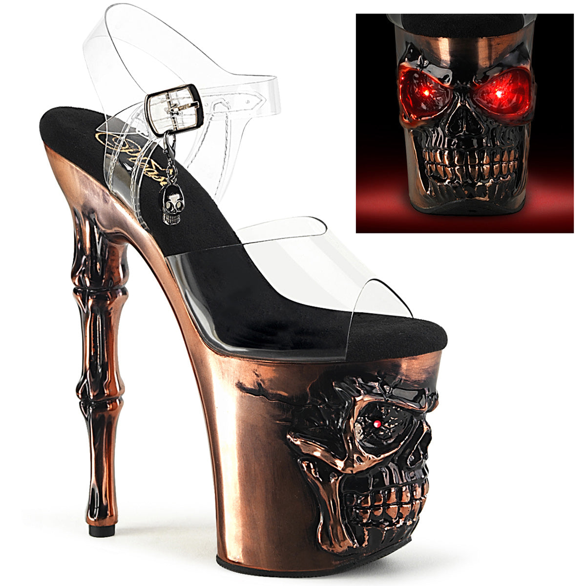 Satin Copper Chrome 8 Inch Ladies Fetish Platform Heels -  Pleaser RAPTURE-808-LT