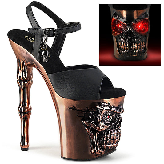 RAPTURE-809-LT Pleaser 8" Heel Black Faux Leather/Satin Copper Chrome Platforms (Exotic Dancing)