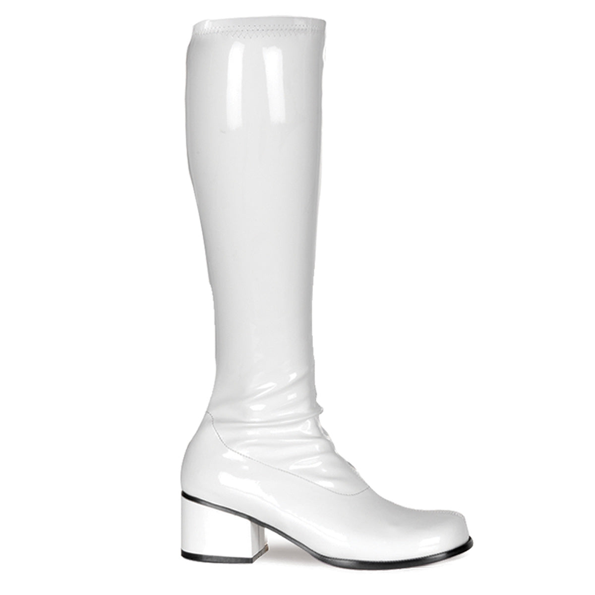 Retro-300 Pleasers Funtasma Talón de 2 pulgadas Botas blancas de patente