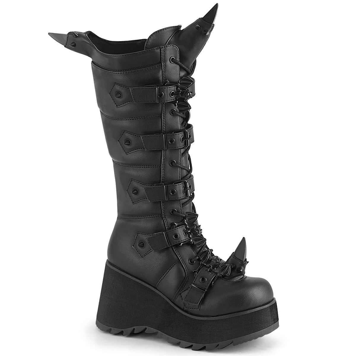 SCENE-157 Demonia Lace-Up Rhino Horne Detail Knee High Boot