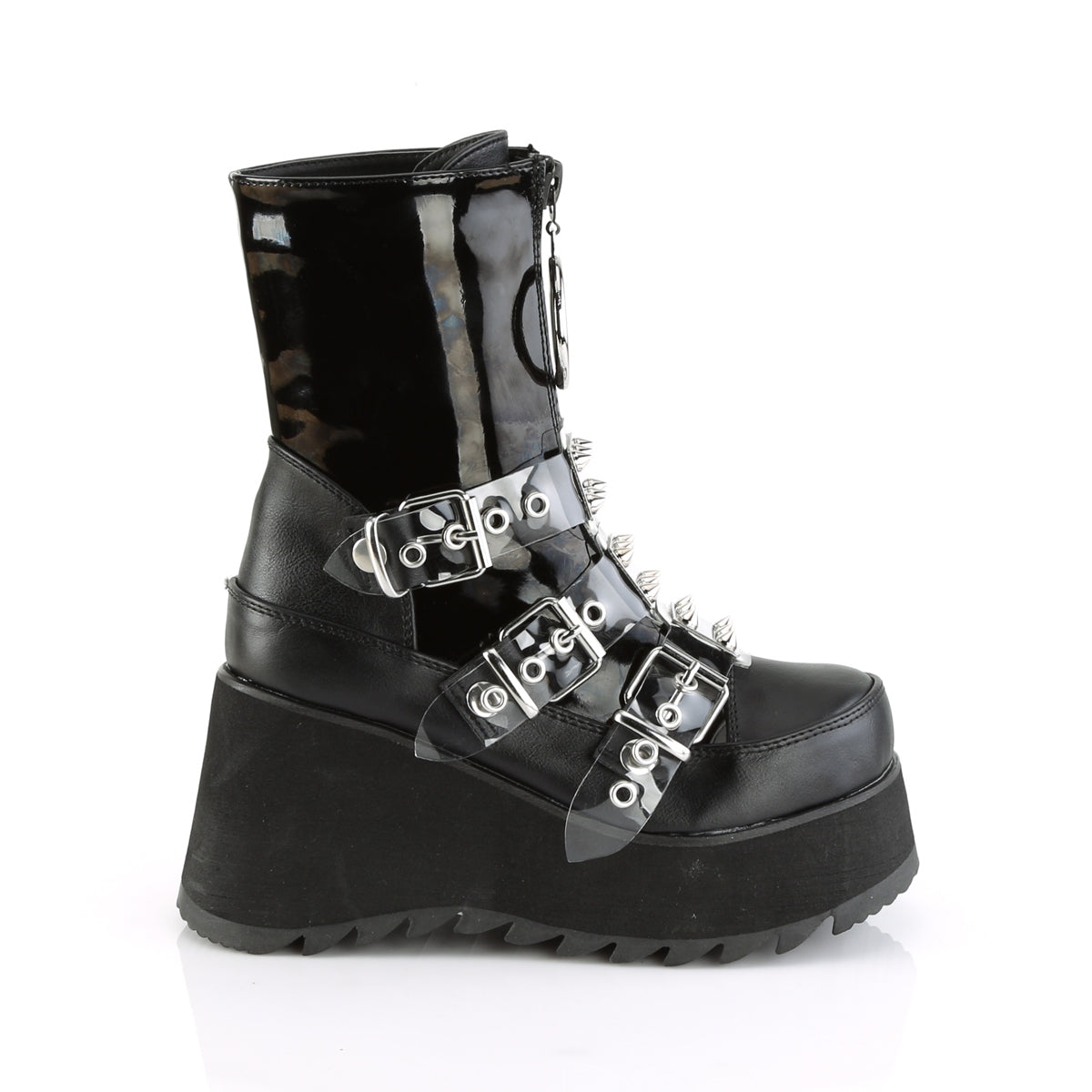 SCENE-51 Demonia Blk Pat-Blk Vegan Leather Alternative Footwear