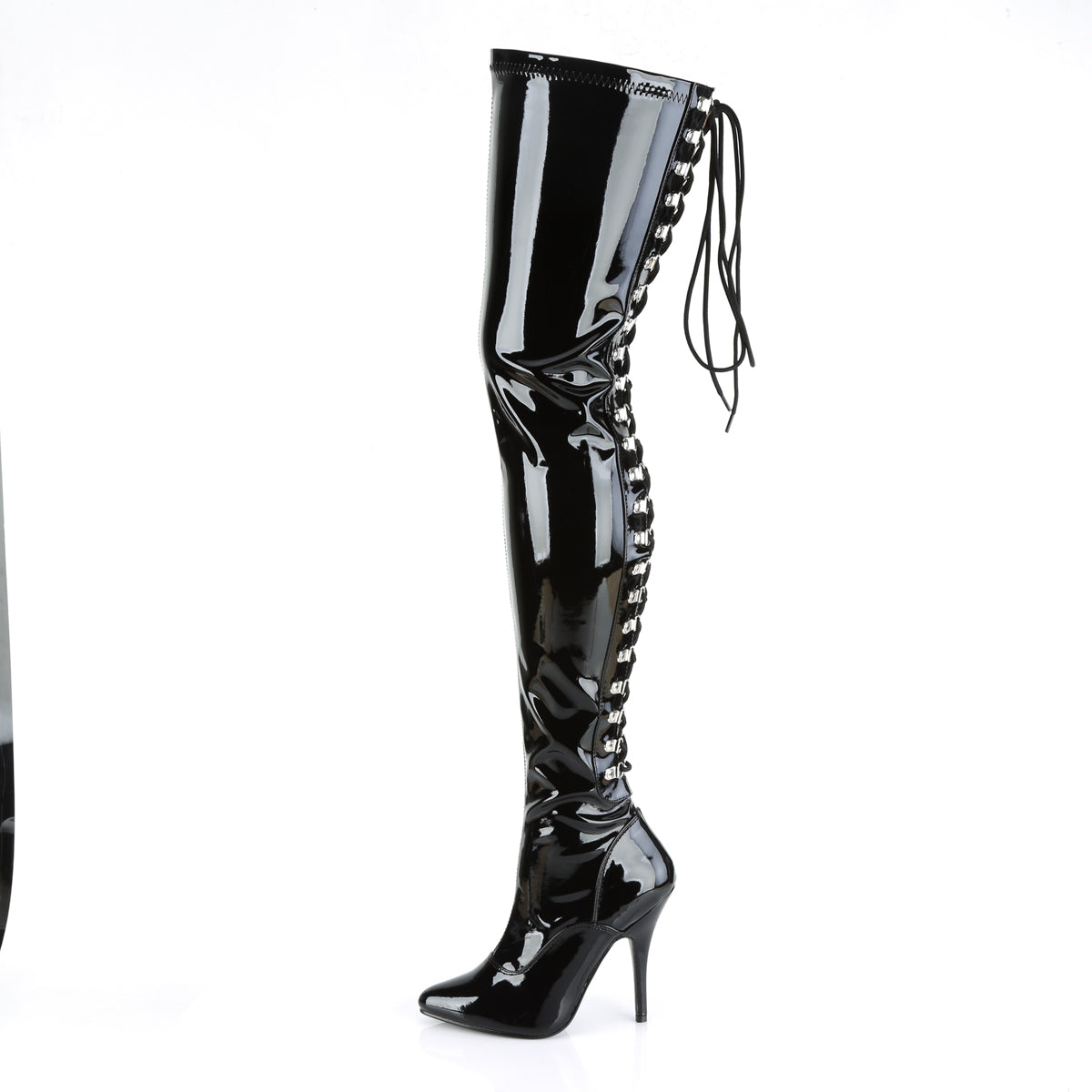 SEDUCE-3063 Thigh Boots 5" Heel Black Patent Fetish Thigh High Boots