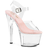 SKY-308 Sexy Shoes 7 Inch Heel Clear and Pink Stripper Platforms High Heels