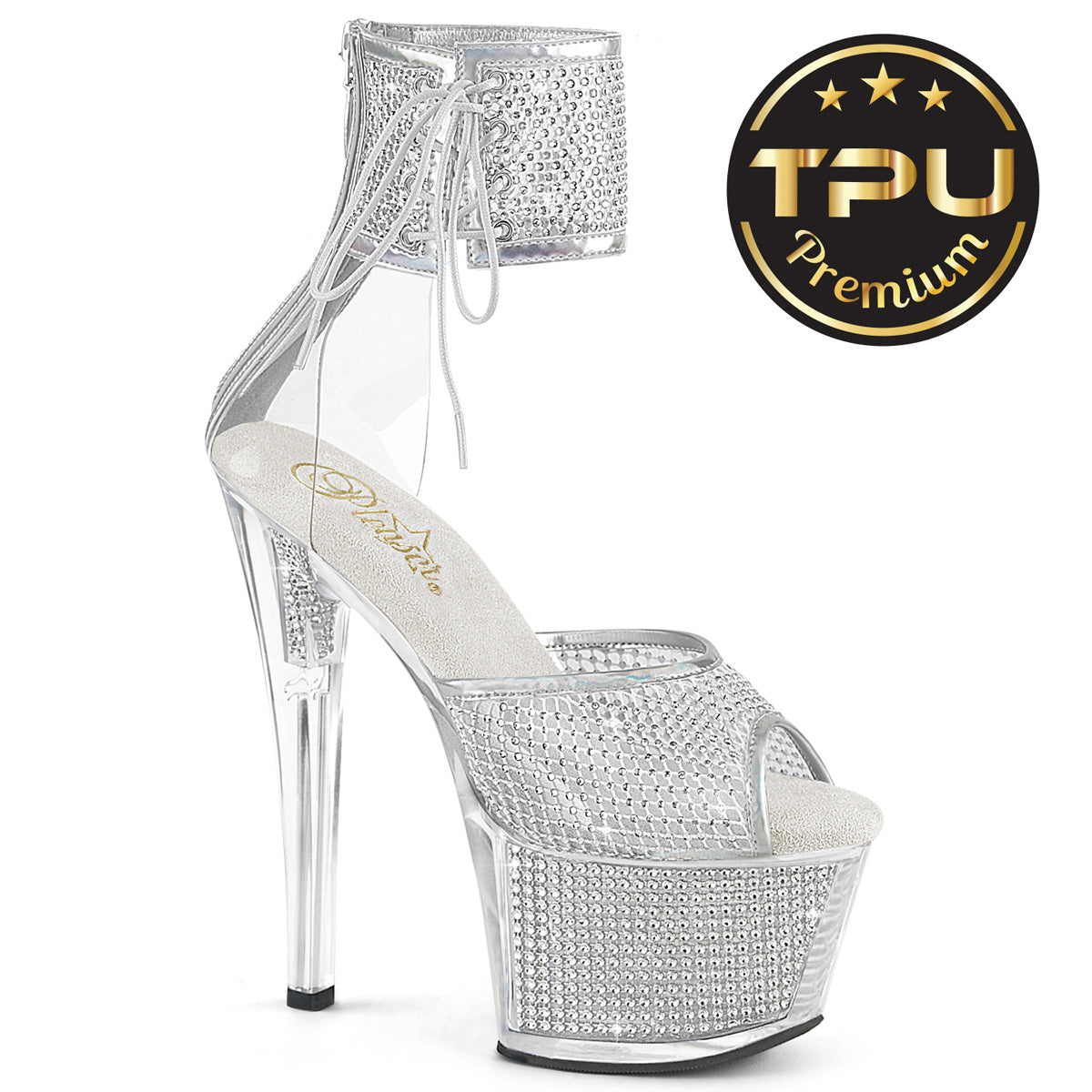Silver 7 Inch Fetish Pole Platform Shoes -  Pleaser SKY-324PREM-RSNT