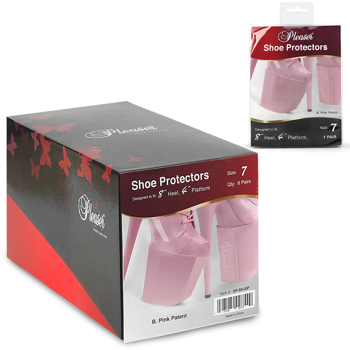SP-8H-BP Pleaser Pink Shoe Platform Protectores con Hook & Loop Fastner (1 par)