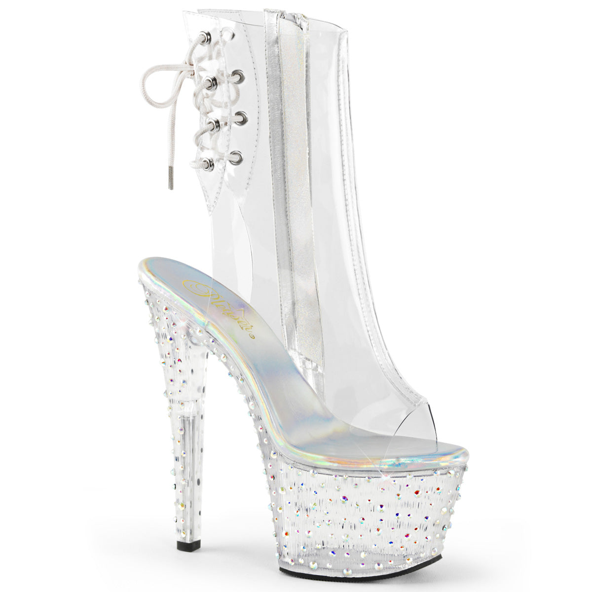 Clear Bling 7 Inch Fetish Pole Ankle Boots -  Pleaser STARDANCE-1018C-7