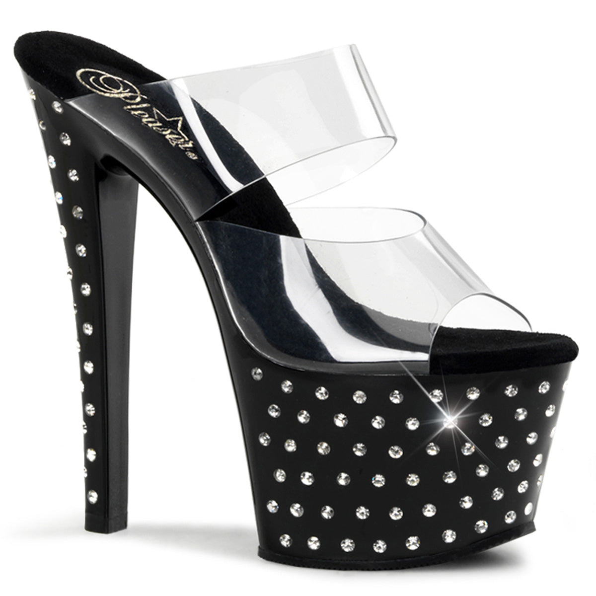 Clear Black 7 Inch Fetish Pole Platform Shoes -  Pleaser STARDUST-702