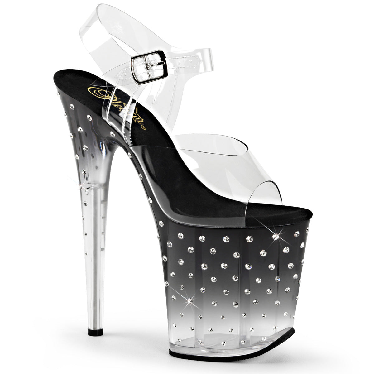 Clear Black 8 Inch Fetish Pole Platform Shoes -  Pleaser STARDUST-808T