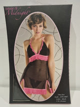 STM9007 Black Sheer Chemise with Pink Lace Trim