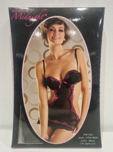 STM9029 Black Lingerie Chemise with Pink Trim