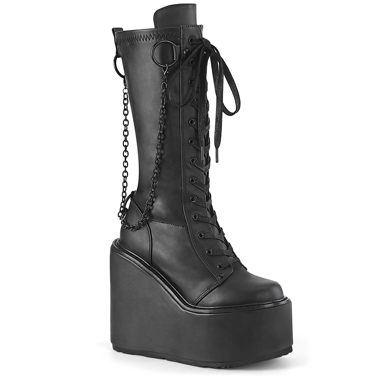 Black Vegan  Alternative Knee High Boots -  Demonia Cult SWING-150