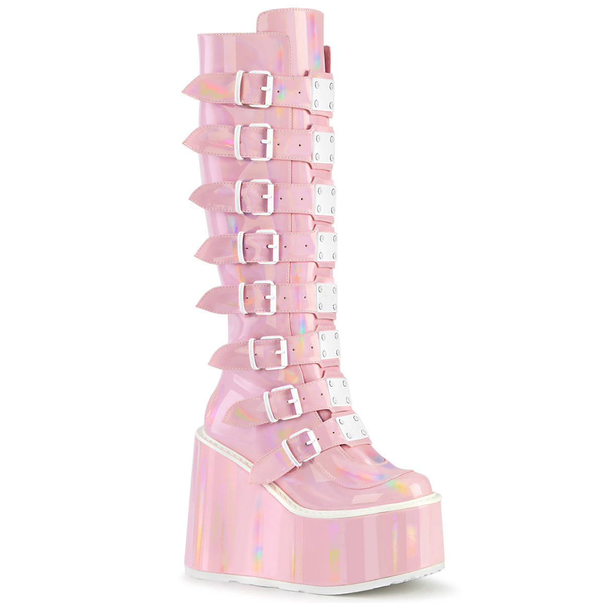 White  Alternative Knee High Boots -  Demonia Cult SWING-815