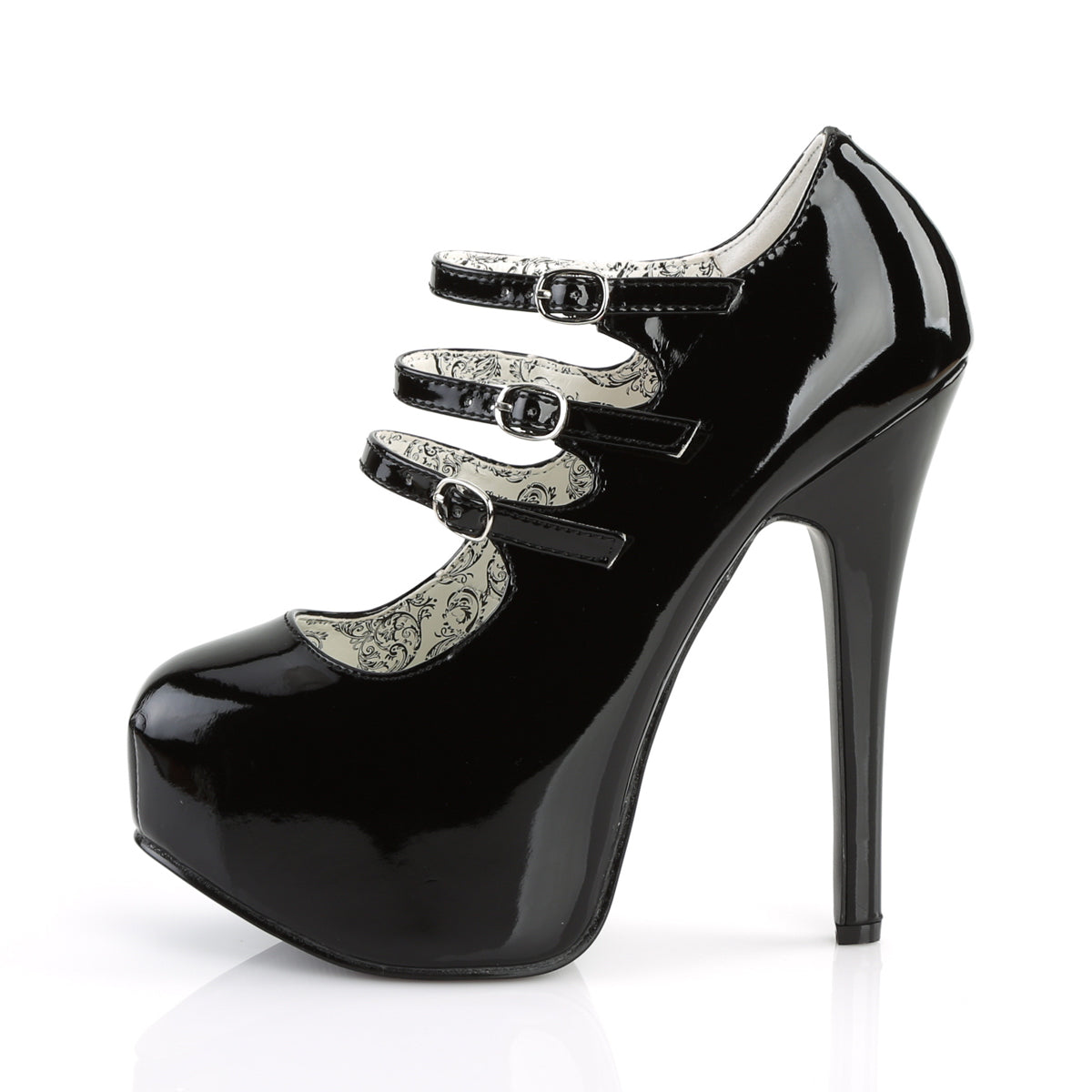 TEEZE-05 Hidden Platform High Heel Black Patent Sexy Shoes 3 Straps