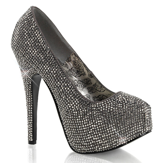 TEEZE-06R Hidden Platform High Heel Gray Satin Pewter Sexy Shoe