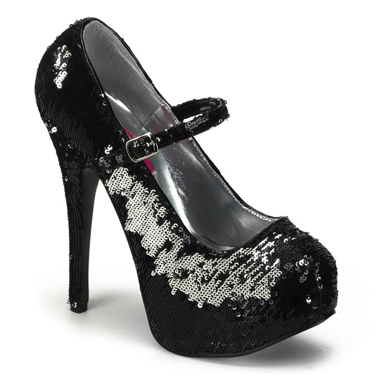 TEEZE-07SQ Hidden Platform High Heel Black & Silver Sexy Shoes