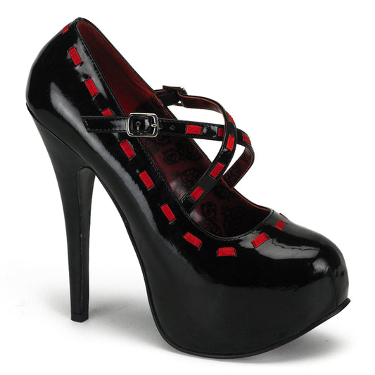 Bordello TEE18 Black Patent-Red Ribbon Sexy Shoes Discontinued Sale Stock