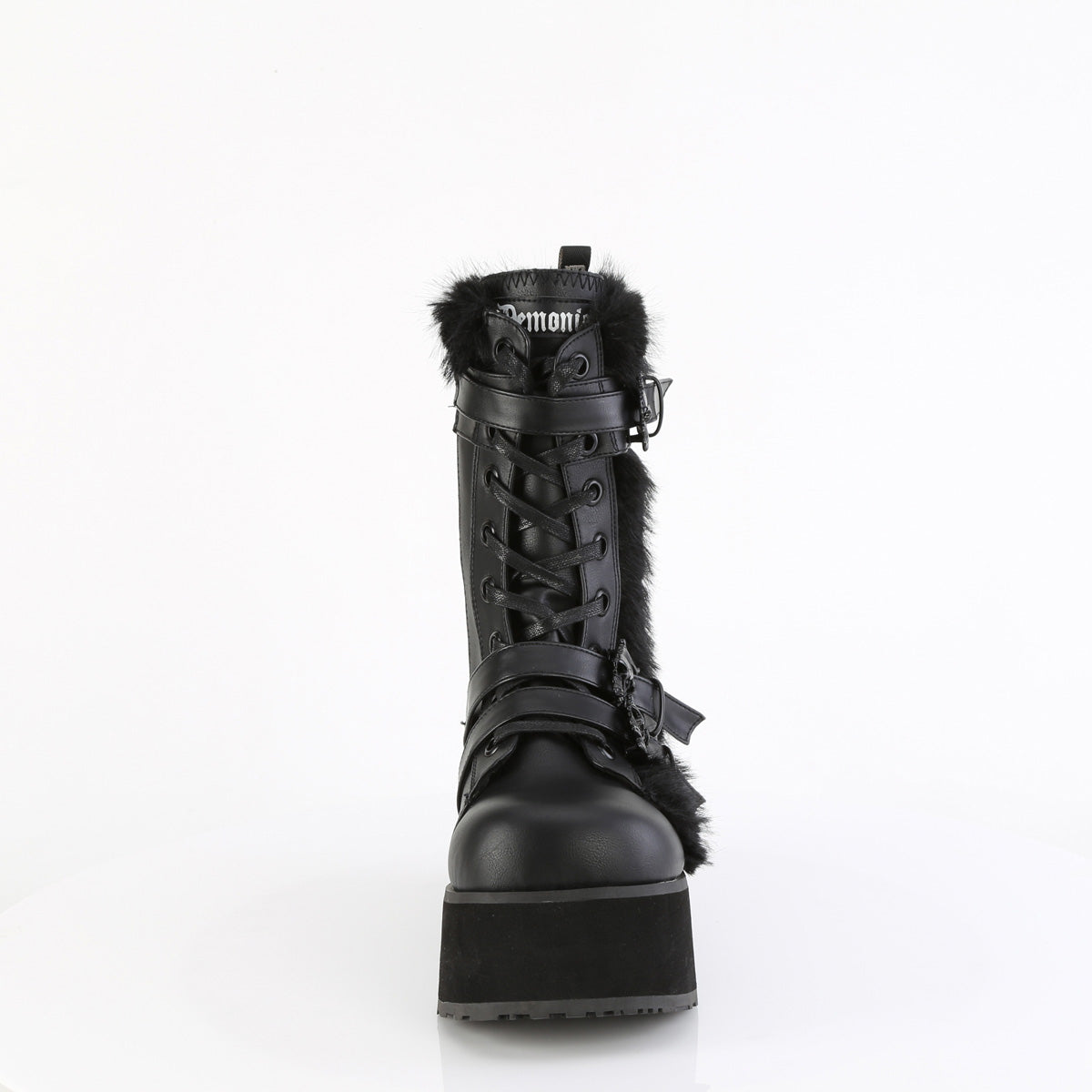 TRASHVILLE-218 Demonia Blk Vegan Leather-Faux Fur Alternative Footwear