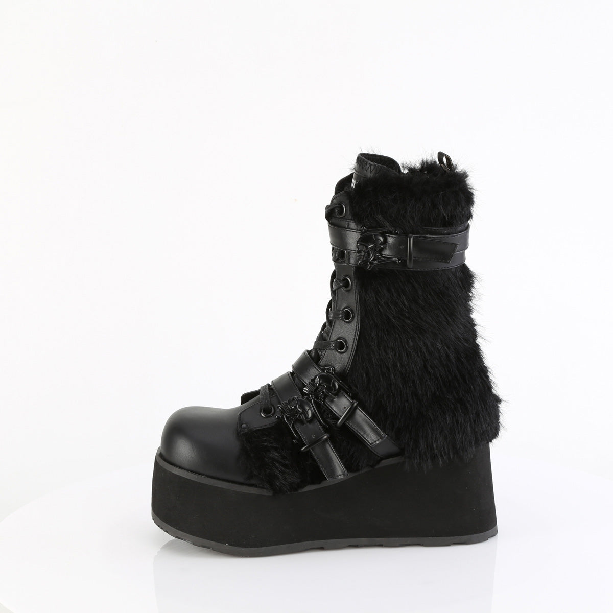 TRASHVILLE-218 Demonia Blk Vegan Leather-Faux Fur Alternative Footwear