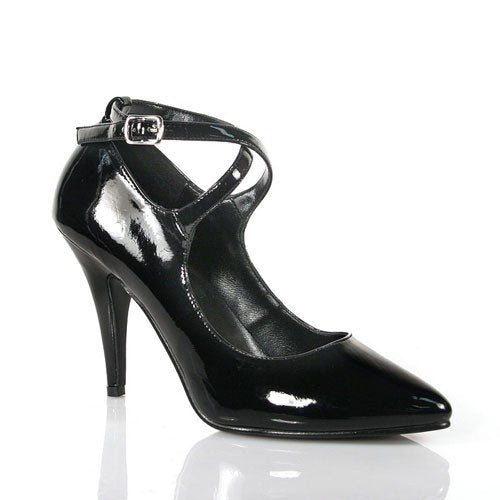 VANITY-445 Black Patent Bedroom Heels with Buckles