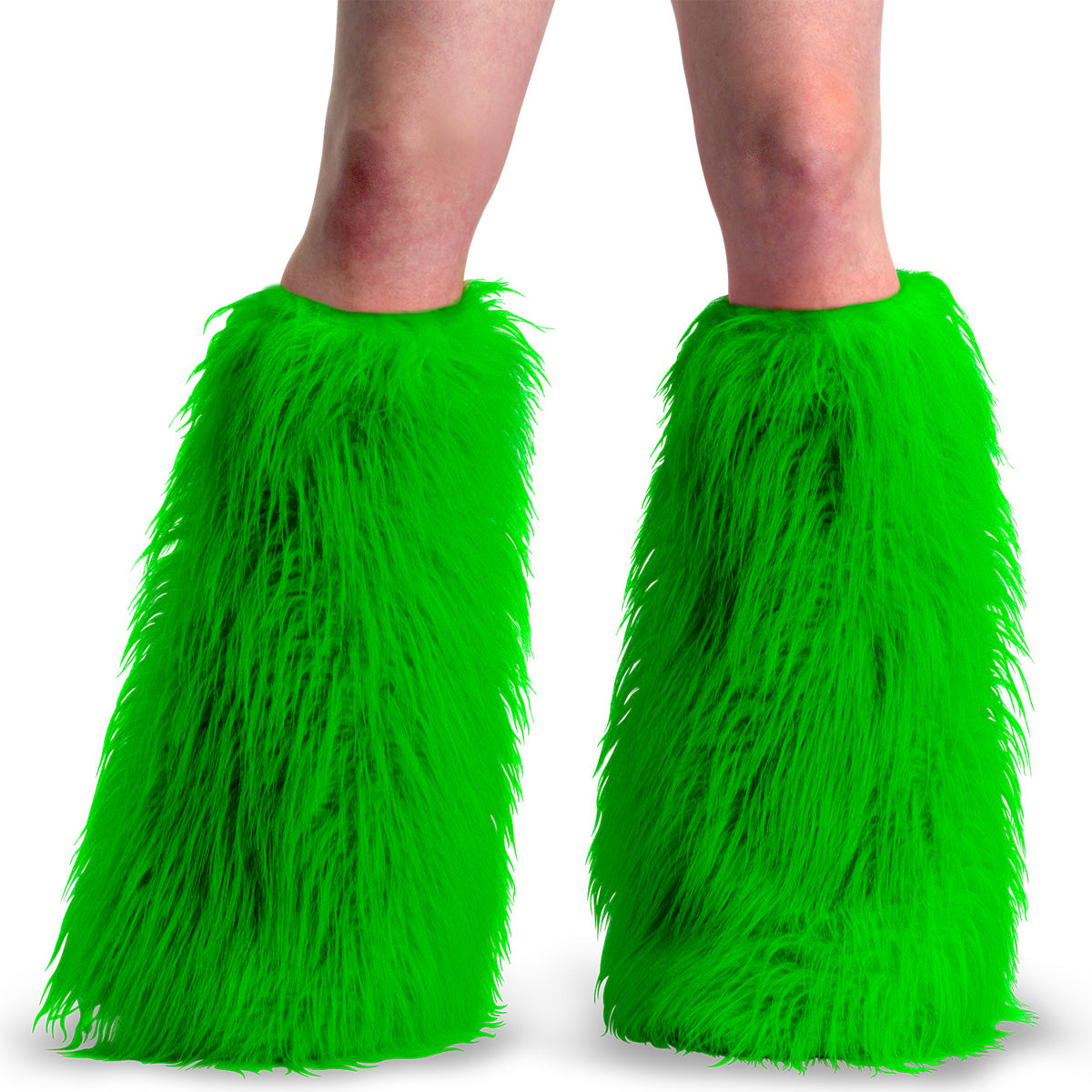 YETI-08 Demonia Neon Green Faux Fur Fluffy Boot Covers
