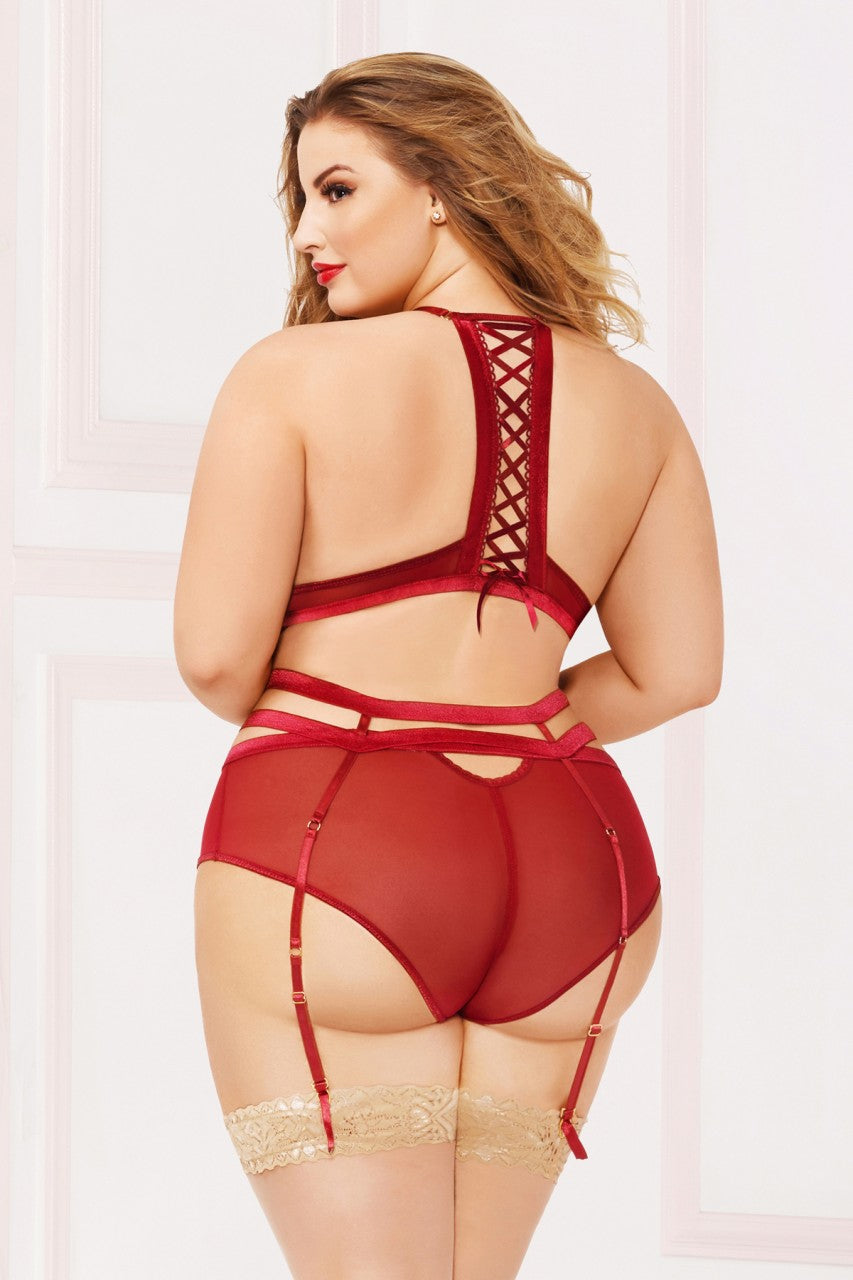 stm10881x  Seven Til Midnight SALE Lingerie three piece bra set burgundy