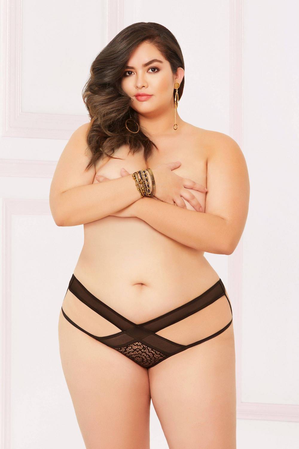 STM10901X  Seven Til Midnight SALE Lingerie Lace and mesh open crotch panty