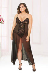 STM10904X  Seven Til Midnight SALE Lingerie Mesh floor length gown with adjustable straps Black