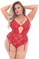STM11180X  Seven Til Midnight SALE Lingerie Floral Lace Teddy With Keyhole Front Red