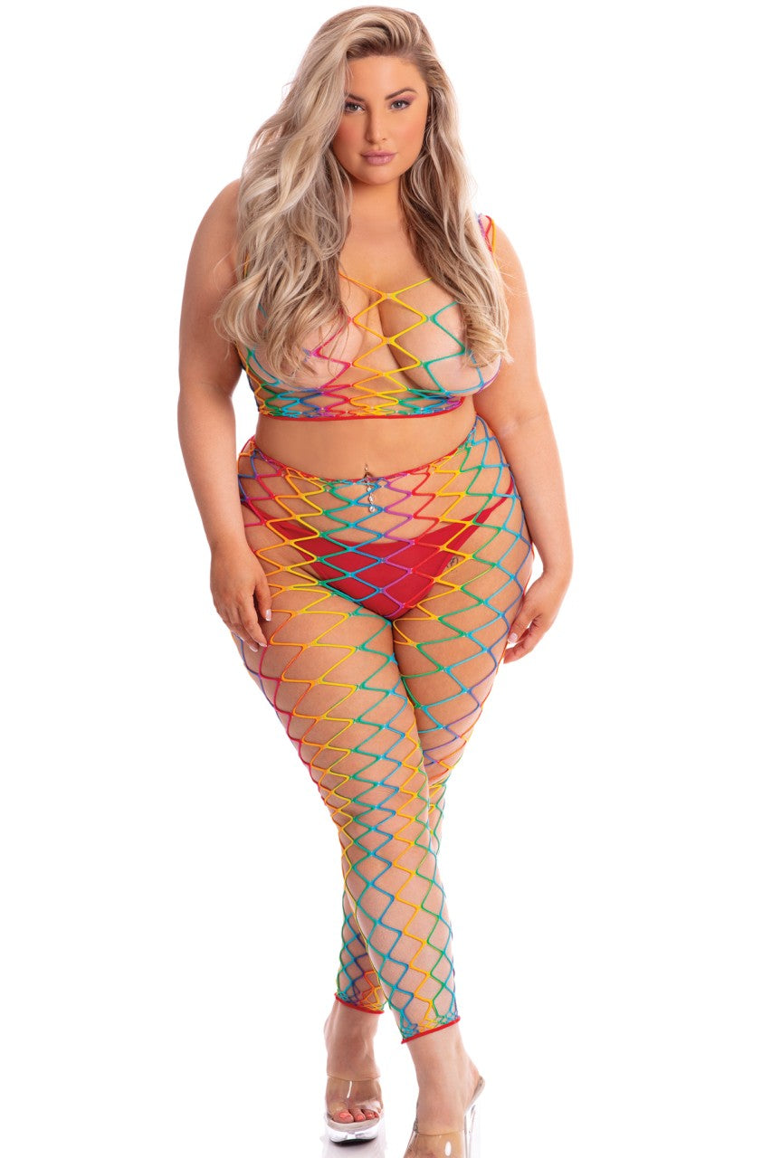 PL23078X Sexy Lingerie Bedroom Wear  Lipstick Roy.G.Biv 2pc Bodystocking Rainbow