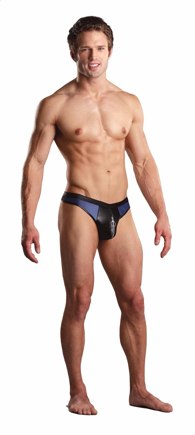 MP441196 Malepower Zipper Thong - Blue/Black