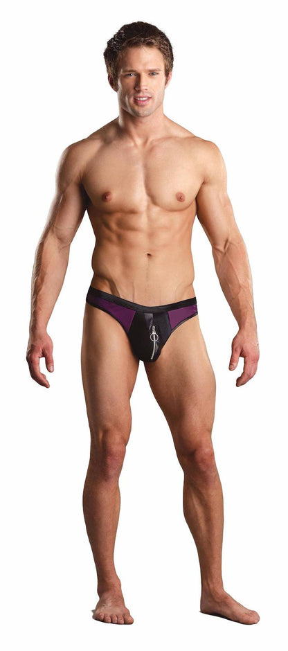 MP441196 Malepower Zipper Thong - Wine/Black