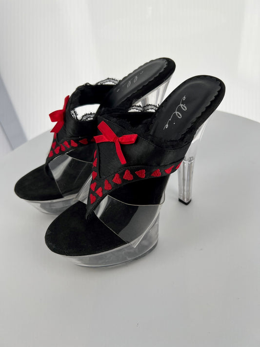 601-THONG Ellie Black Pu High Heel Alternative Footwear Discontinued Sale Stock