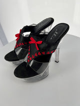 601-THONG Ellie Black Pu High Heel Alternative Footwear