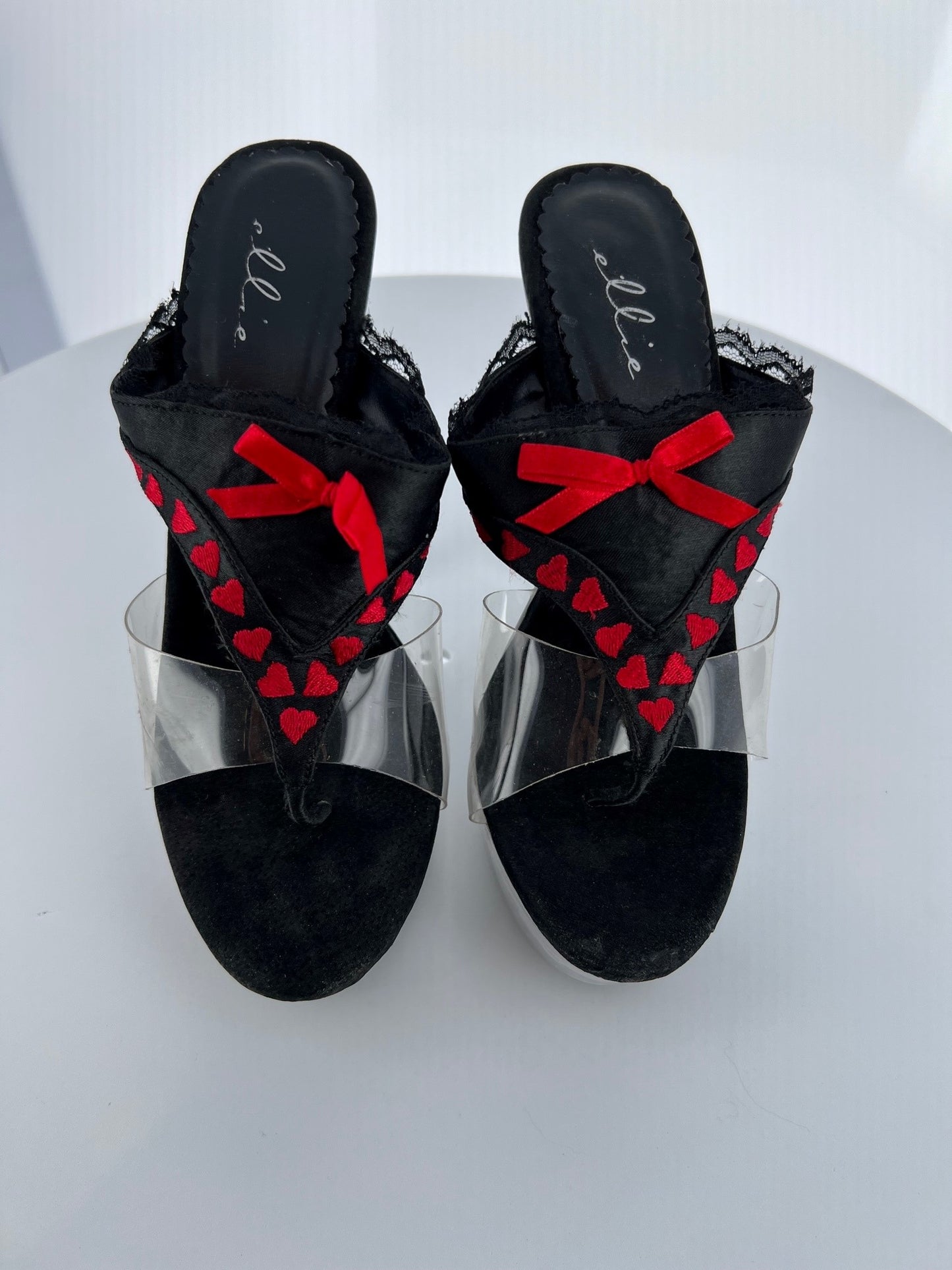 601-THONG Ellie Black Pu High Heel Alternative Footwear Discontinued Sale Stock