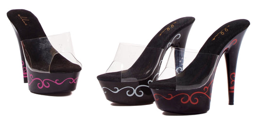 609-SCROLL Ellie Fuchsia/Black High Heel Alternative Footwear Discontinued Sale Stock