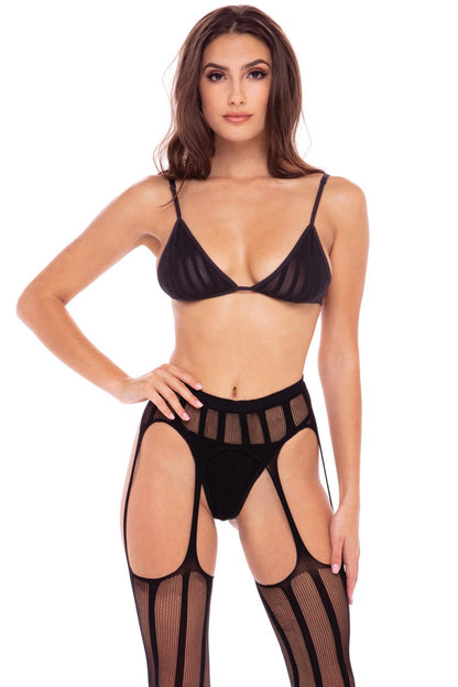 RR7096 RENE ROFE Rene Rofe Straight Up 3pc Garter Set Black