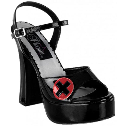 DOLLY-10 Pleaser Blk Patent W/Cross High Heel Alternative Footwear Discontinued Sale Stock