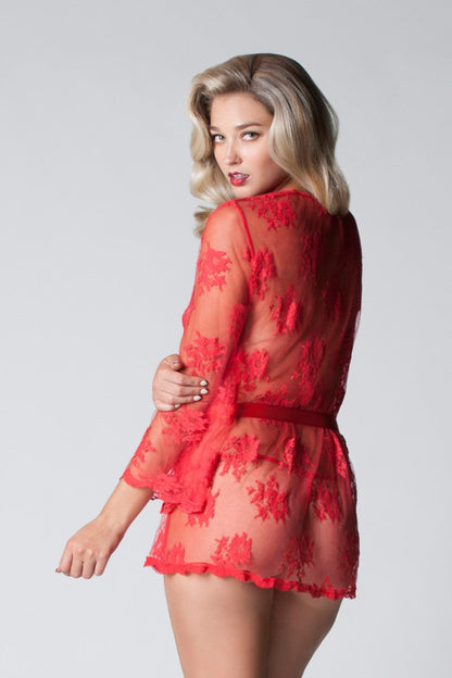 IC7815 iCollection iCollection Sheer Lace Robe Red