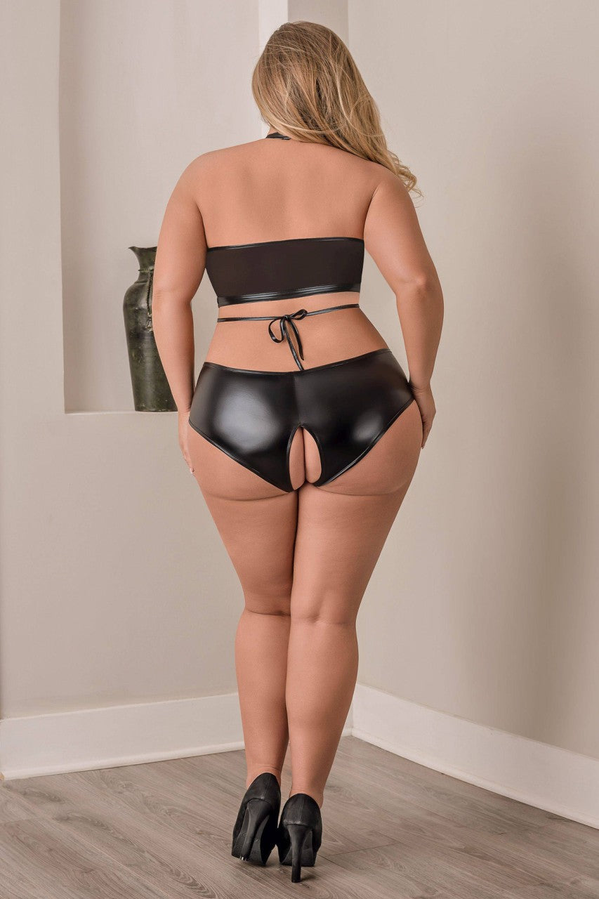 MSB574 Magic Silk Halter Bra & Crotchless Panty Set