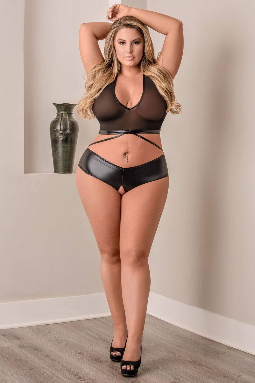 MSB574 Magic Silk Halter Bra & Crotchless Panty Set