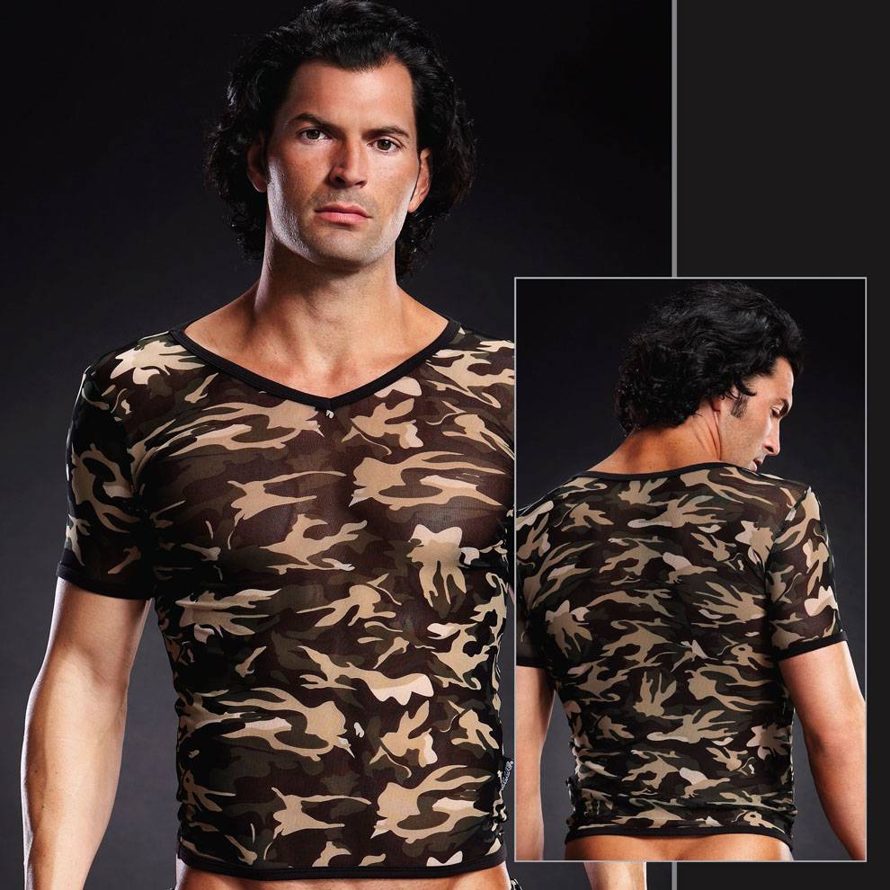 BLM020 Blue Line Mesh V-Neck Tee Grey Camo