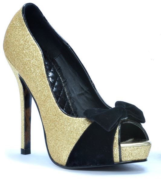 BP517-TEMPEST Bettie Page Gold High Heel Alternative Footwear Discontinued Sale Stock