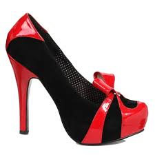 BP520-BIJOU Bettie Page Black/Red High Heel Alternative Footwear Discontinued Sale Stock