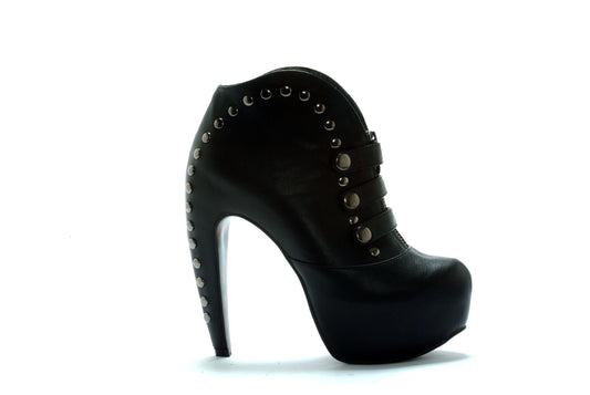 BP575-DAMSEL Bettie Page Black Pu High Heel Alternative Footwear Discontinued Sale Stock