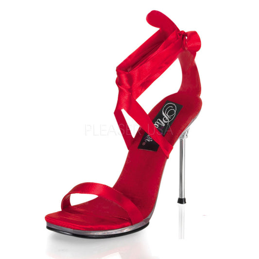 Pleaser CHIC14 Red Satin/Clear Sexy Shoes Discontinued Sale Stock